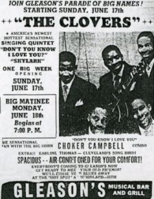 Novinová reklama na koncert The Clovers dne 17. června 1951
