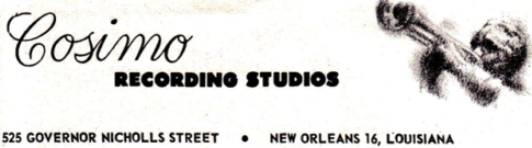 Reklama na Cosimovo nahrávací studio sídlící na adrese 525 Governor Nicholls Street. New Orleans