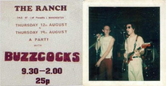 Plakát na dva koncerty Buzzcocks v manchesterském klubu The Ranch 12. resp. 19. srpna 1976
