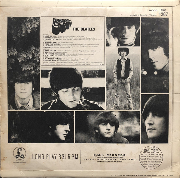 Zadní strana prvního britského vydání alba Rubber Soul od The Beatles