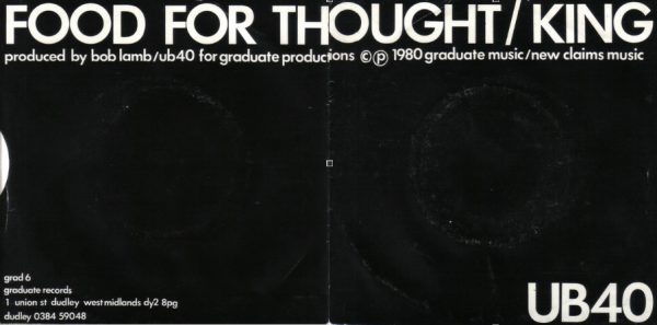 Singl UB40: Food forThought/King (1980, Graduate Records)