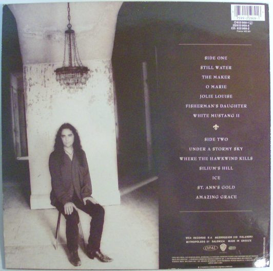 Zadní strana obalu LP Daniel Lanois: Acadie (1989, Opal Records)