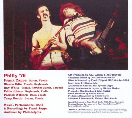 Zadní strana obalu Frank Zappa: Philly '76 (2009, Vaulternative Records)